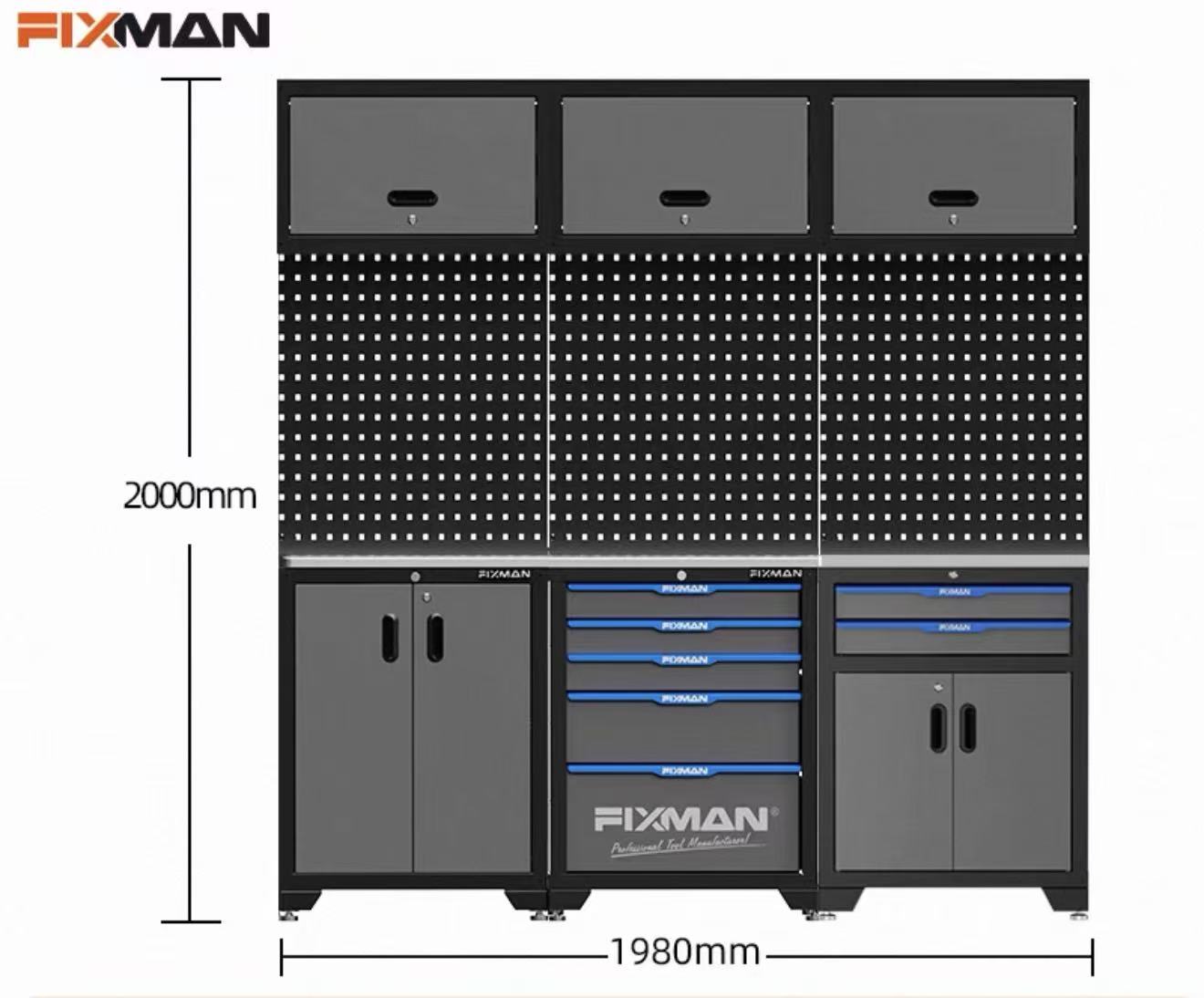FIXMAN Garage Workshop Tool Storage Cabinet Workstation, 304 Stainless Steel Worktop, Combined Tool 