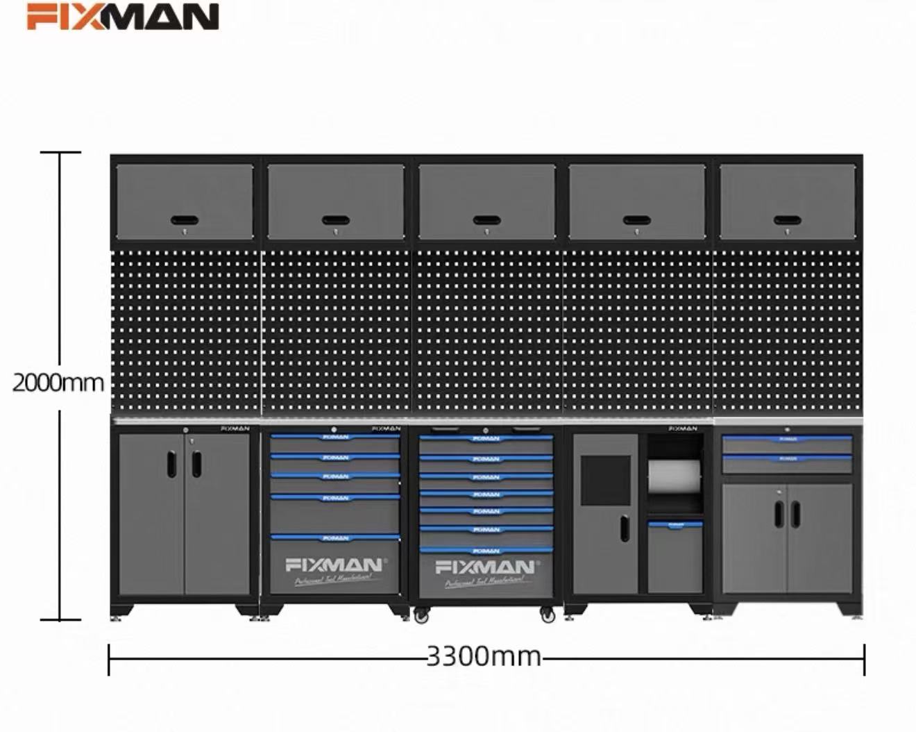 FIXMAN Garage Workshop Tool Storage Cabinet Workstation, 304 Stainless Steel Worktop, Combined Tool 
